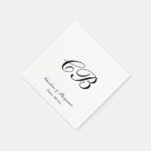 Elegant Black and White Script Monogram Wedding Serviette (Ecke)