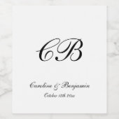 Elegant Black and White Script Monogram Wedding Weinetikett (Einzelnes Label)