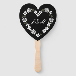 Elegant Black and White Script Wedding Fan Fächer