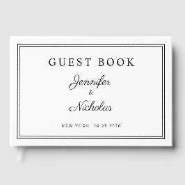 Elegant Black And White Script Wedding Gästebuch