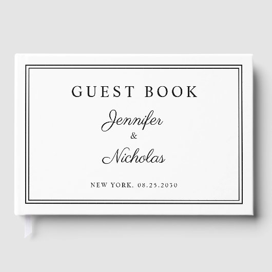 Elegant Black And White Script Wedding Gästebuch (Vorderseite)
