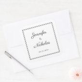 Elegant Black And White Script Wedding Quadratischer Aufkleber (Umschlag)