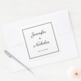 Elegant  Black And White Script Wedding Quadratischer Aufkleber