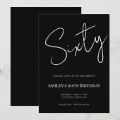 Elegant Black and White Sixty 60th Birthday Einladung (Vorne/Hinten)