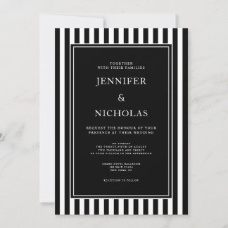 Elegant Black And White Stripes Wedding Einladung
