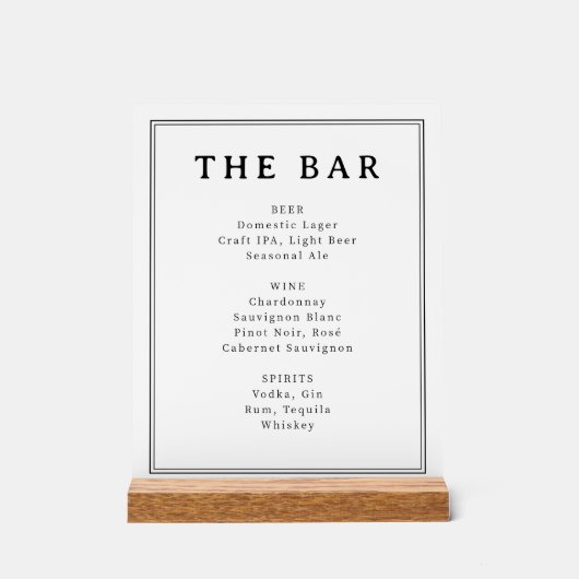 Elegant Black and White Typographic Bar Menu Acrylschild (Vorderseite)