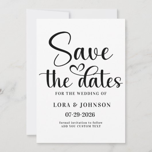 Elegant black and white wedding Calligraphy Save The Date (Vorderseite)