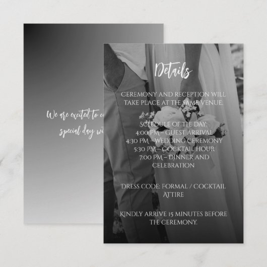 Elegant Black and White Wedding Enclosure Card Begleitkarte (Vorne/Hinten)