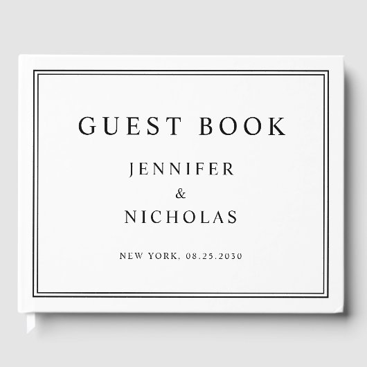 Elegant Black And White Wedding Gästebuch (Vorderseite)