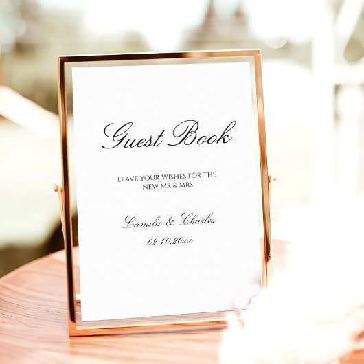 Elegant Black and White Wedding Guest Book  Poster