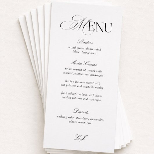 Elegant Black and White Wedding Menu Card Einladung