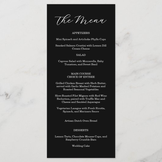 Elegant Black And White Wedding Menu  Menükarte (Vorderseite)