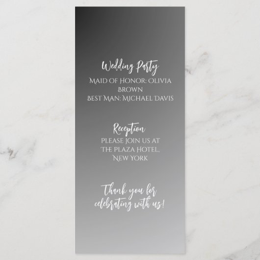 Elegant Black And White Wedding Programm (Rückseite)