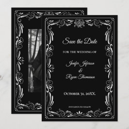 Elegant black and white wedding save the date ankündigung
