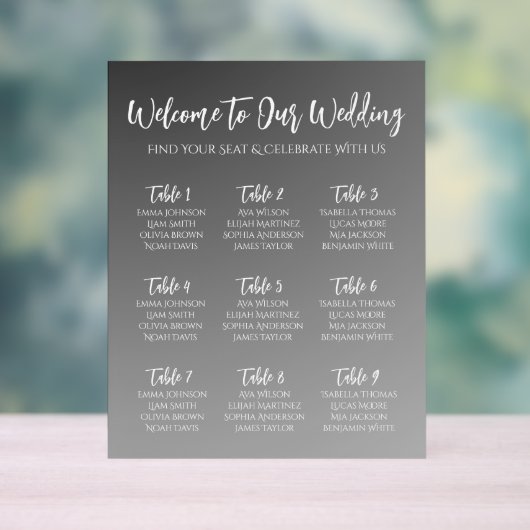 Elegant Black And White Wedding Seating Chart Acrylschild (Neutral)