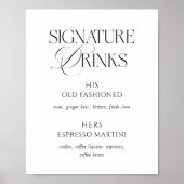 Elegant Black and White Wedding Signature Drinks Poster (Vorne)