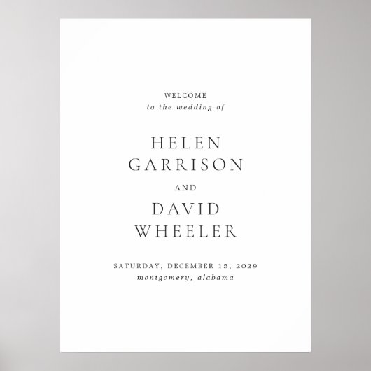 Elegant Black and White Wedding Welcome Sign Poster (Vorne)