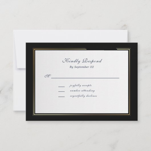 Elegant Black Background Gold Frame RSVP (Vorderseite)