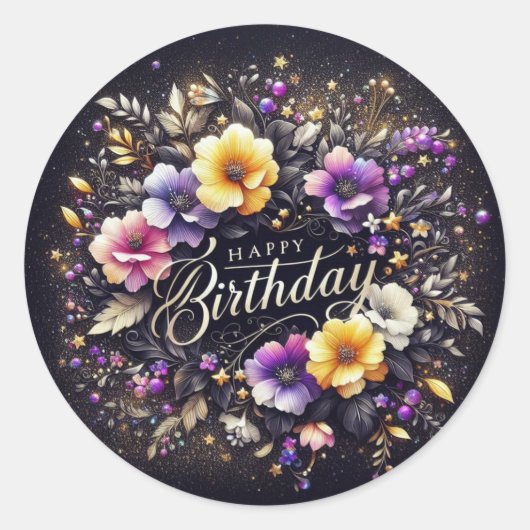 Elegant Black Birthday Sticker (Vorderseite)