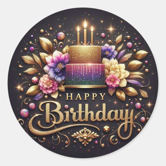 Elegant black birthday sticker (Vorderseite)
