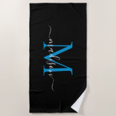 Elegant Black Blue Monogram Feminine Girly Script Strandtuch (Vorderseite)