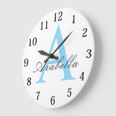 Elegant Black Blue Personalized Monogram Name Große Wanduhr (Winkel)