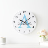 Elegant Black Blue Personalized Monogram Name Große Wanduhr (Zuhause)