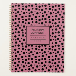 Elegant Black Blush Pink Polka Dot Pattern Planer