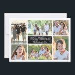 Elegant Black Bokeh Six Foto Collage Custom Einladung<br><div class="desc">Schwarz-weißer Hintergrund mit schmalem weißen Rahmen mit 6 Bildern, stilvollen und eleganten Weihnachtskarten. Laden Sie sechs Ihrer Lieblingsfotos oder digitalen Schnappschüsse für eine einfache Fotovorlagenkarte hoch. Qualität, beruflich aussehendes Design mit dünnen weißen Rahmen und elegantem extravaganten Wirblen Drehbuch zusammen mit Ihren individuellen Details. Diese Fotomontage des Familienjahres in Rezension ist...</div>