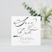 Elegant Black Bold Calligraphy Script Wedding Save The Date (Stehend Vorderseite)