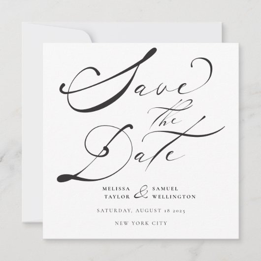 Elegant Black Bold Calligraphy Script Wedding Save The Date (Vorderseite)