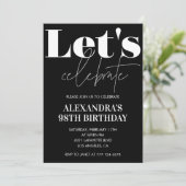 Elegant Black Bold Typografie 98. Geburtstag Einladung (Stehend Vorderseite)