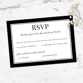 Elegant Black Border Vintage Typography Wedding RSVP Karte