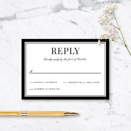 Elegant Black Border Vintage Typography Wedding RSVP Karte