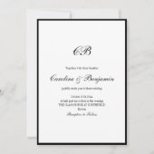 Elegant Black Border White Script Monogram Wedding Einladung (Vorderseite)