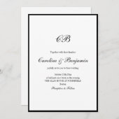 Elegant Black Border White Script Monogram Wedding Einladung (Vorne/Hinten)