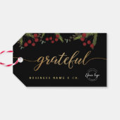 Elegant Black Botanical “Grateful” Holiday Custom  Geschenkanhänger (Rückseite Horizontal)