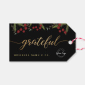 Elegant Black Botanical “Grateful” Holiday Custom  Geschenkanhänger (Vorderseite (Horizontal))