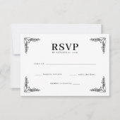 Elegant Black Botanical RSVP Karte (Vorderseite)