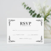 Elegant Black Botanical RSVP Karte (Stehend Vorderseite)