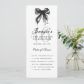 Elegant Black Bow 16th Birthday Party Program Menu Einladung (Stehend Vorderseite)