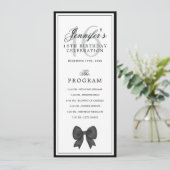 Elegant Black Bow 16th Birthday Program Menu  Einladung (Stehend Vorderseite)