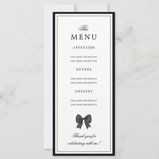 Elegant Black Bow 16th Birthday Program Menu  Einladung (Rückseite)