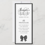 Elegant Black Bow 16th Birthday Program Menu  Einladung (Vorderseite)