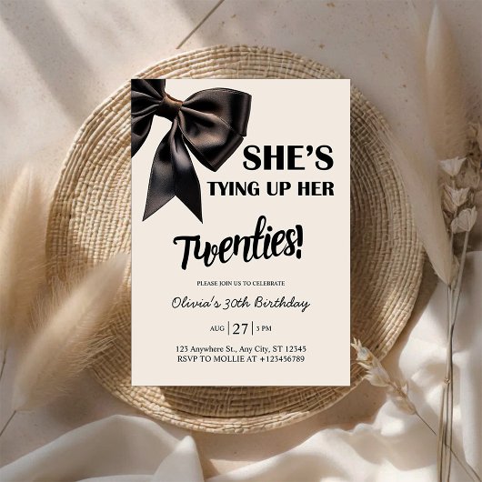 Elegant Black Bow 30th Birthday Invitation Einladung