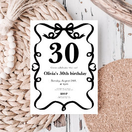 Elegant black bow 30th birthday invitation einladung