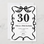 Elegant black bow 30th birthday invitation einladung (Vorderseite)