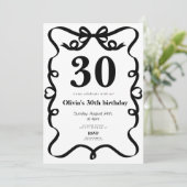 Elegant black bow 30th birthday invitation einladung (Stehend Vorderseite)