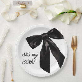 Elegant Black Bow 30th Birthday Paper Plates Pappteller