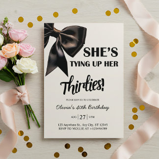 Elegant Black Bow 40th Birthday Invitation Einladung